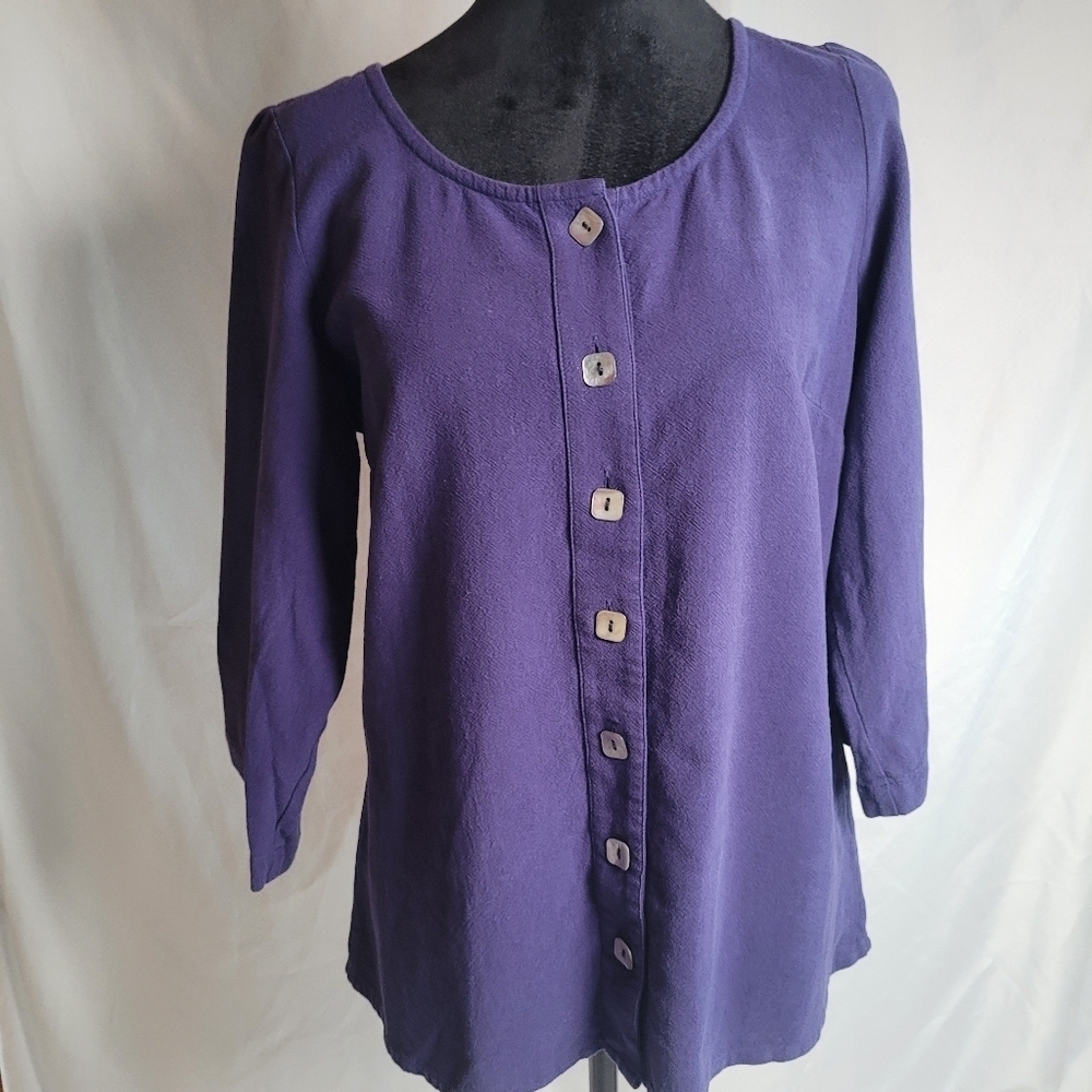 Soft Surroundings Purple/Blue 3/4 Sleeve Button Front Gauze Top Size XS